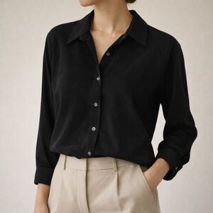 Premier International Black Soft Stretch Button Front Blouse Medium Minimalist